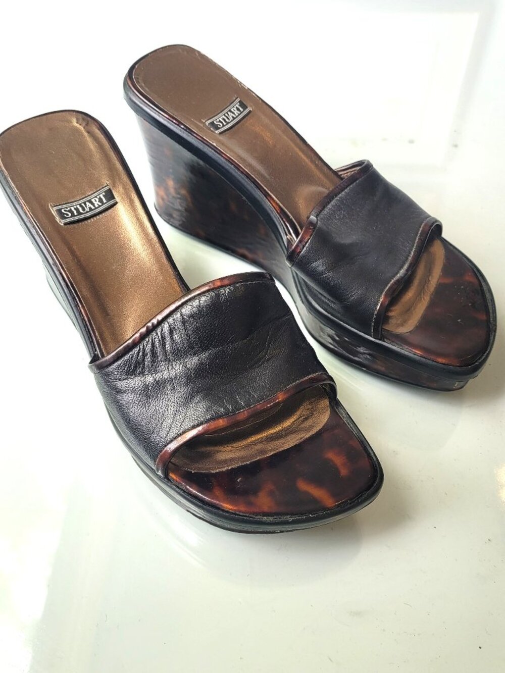 Stuart by Stuart Weitzman Tortoiseshell Print Platform Wedge Heeled Mules Size 6